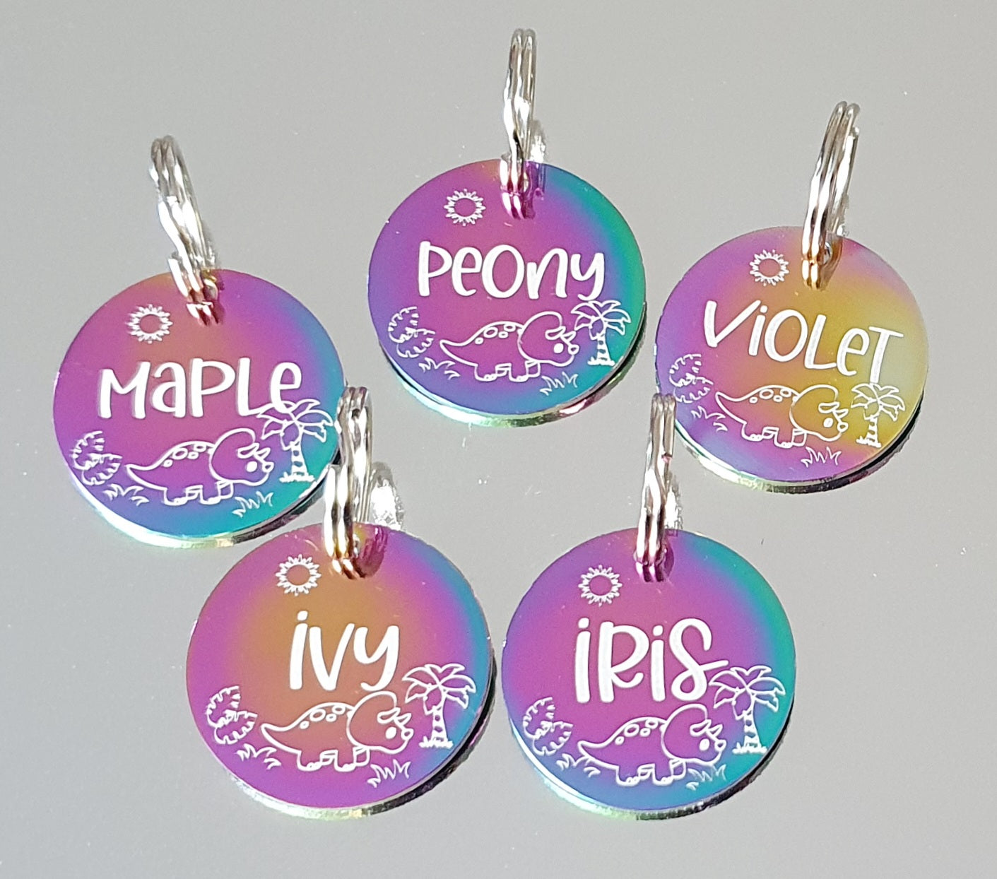 Dino themed pet ID tag, 6 colours