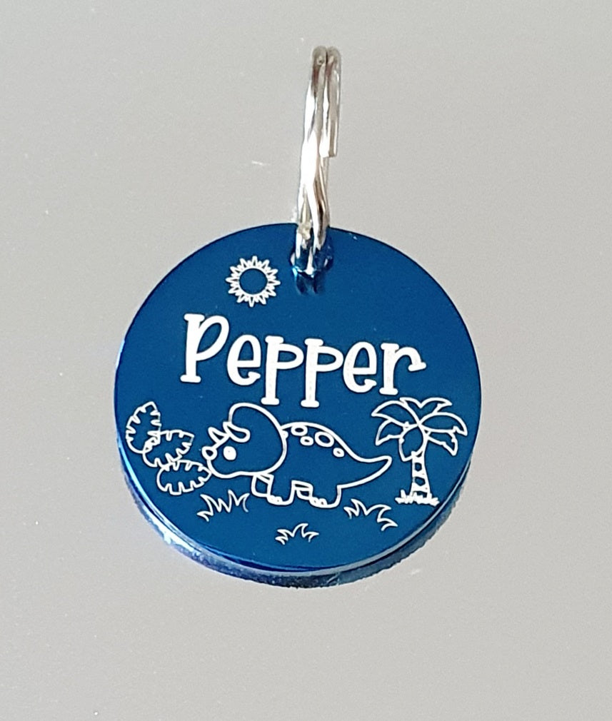 Dino themed pet ID tag, 6 colours
