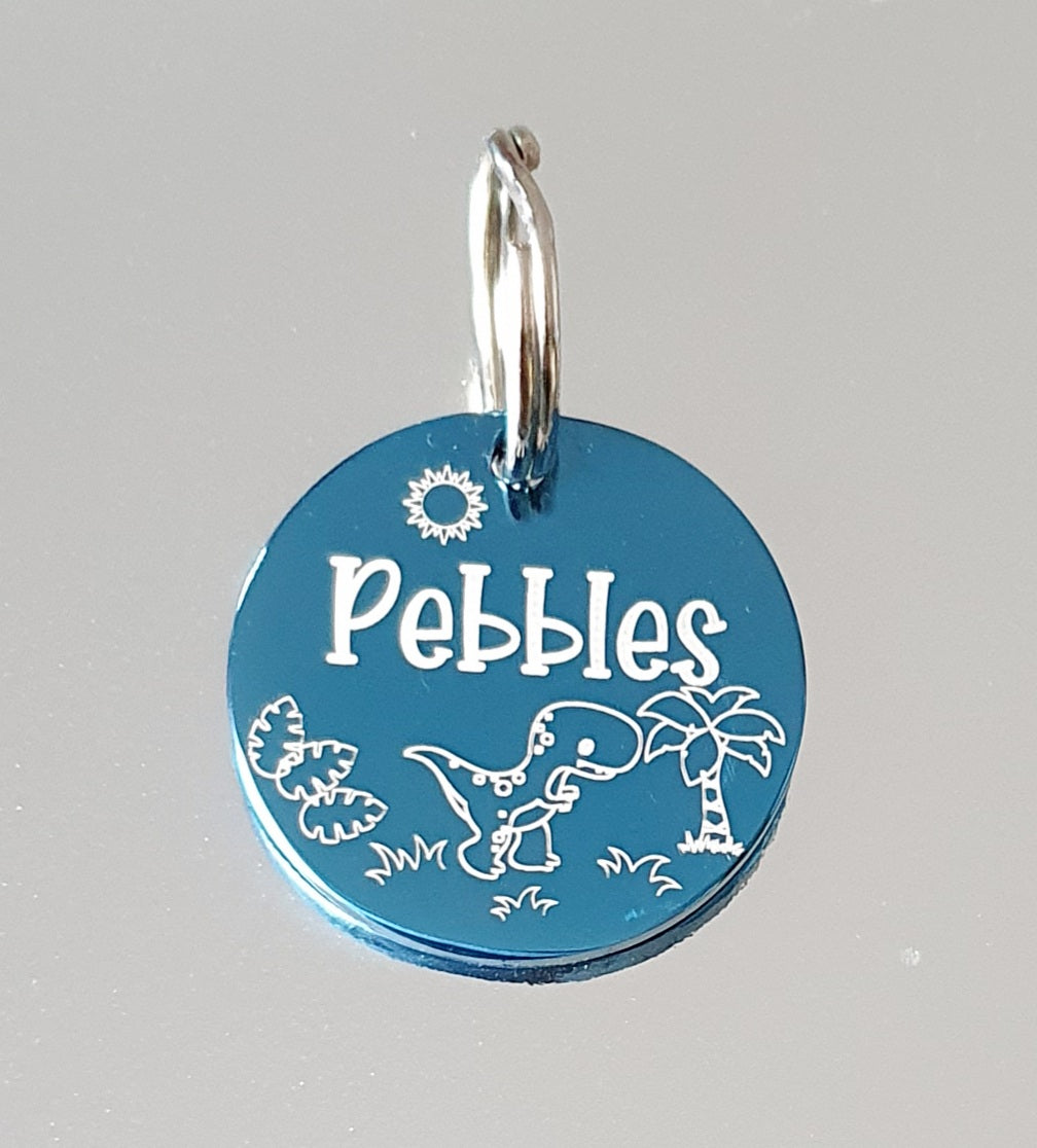 Dino themed pet ID tag, 6 colours