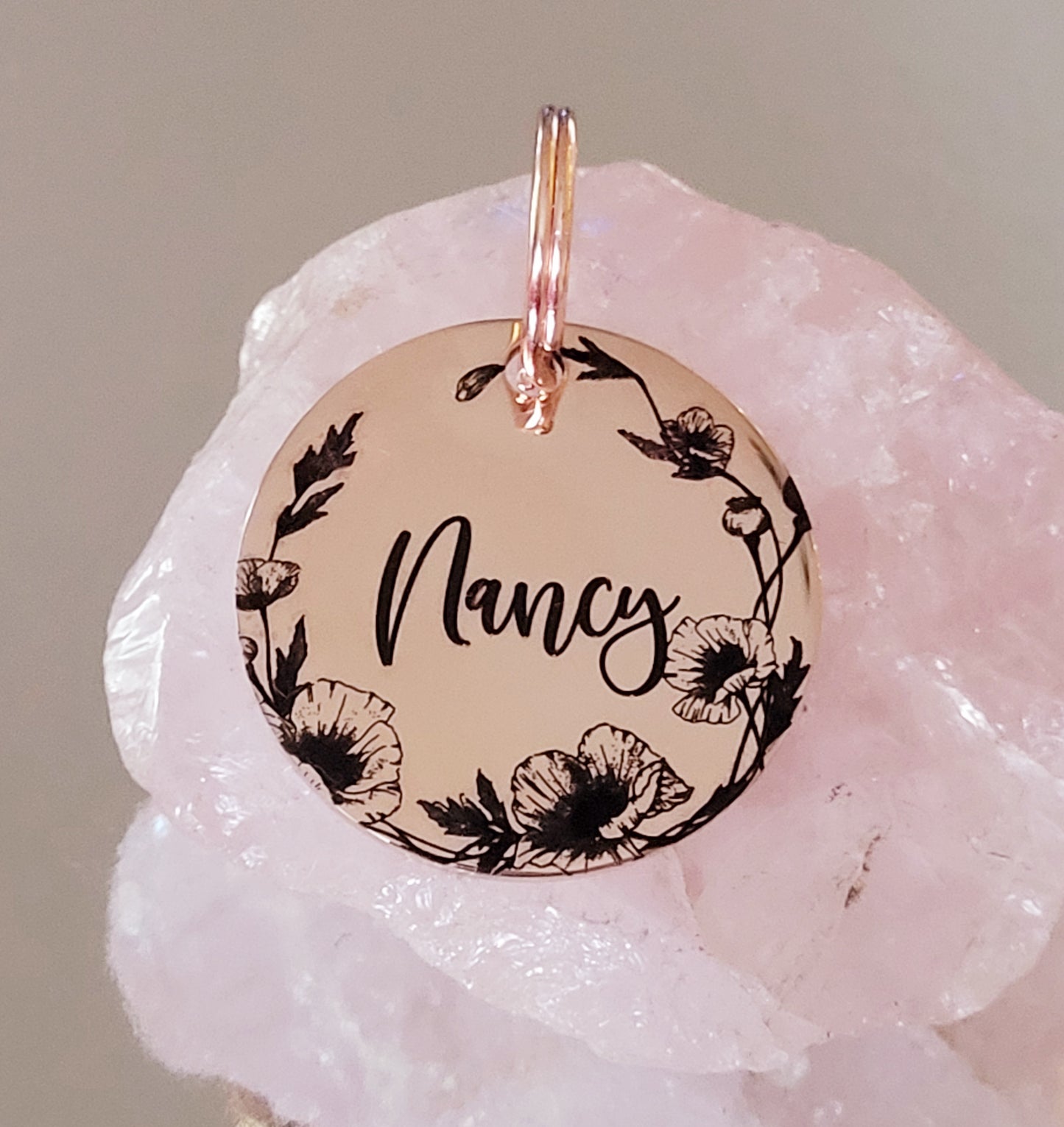 Laser Engraved disk with poppy wreath