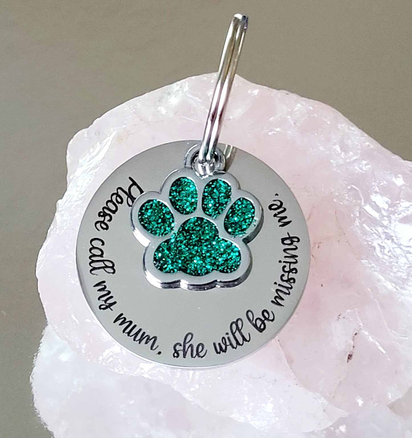 Sparkly paw and steel disk combo ID tag