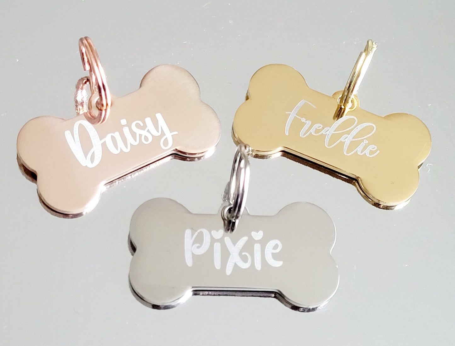 Simple bone design bone shaped ID Tag. Laser engraved