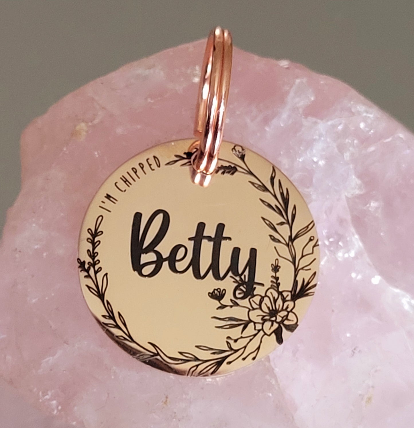 Laser Engraved stainless steel disk with floral wreath