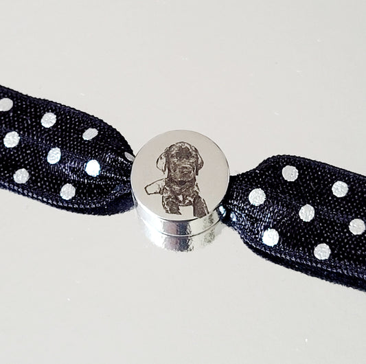Stainless steel photo charm with elasticated band