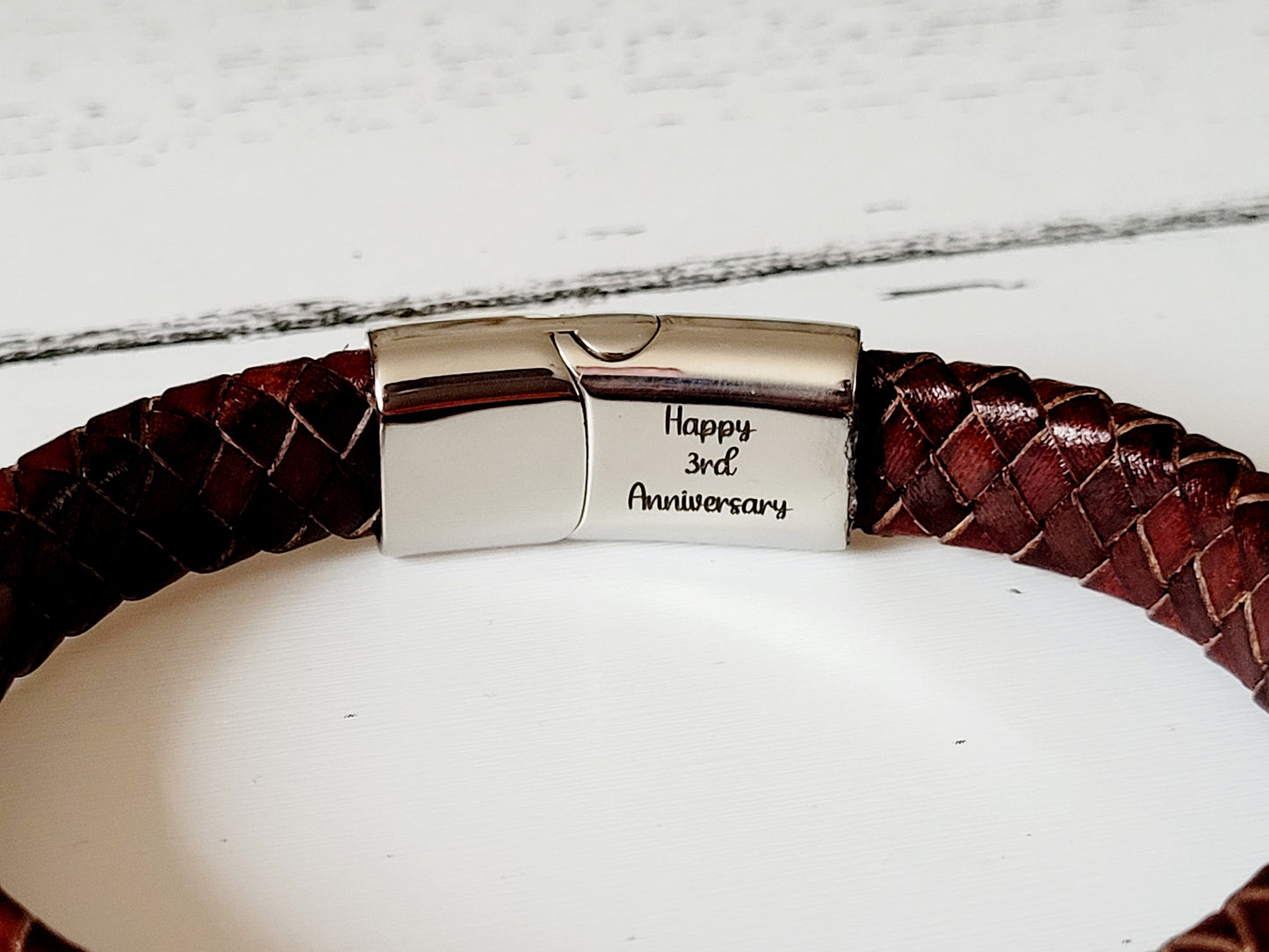 Genuine leather bracelet, personalised engraving.