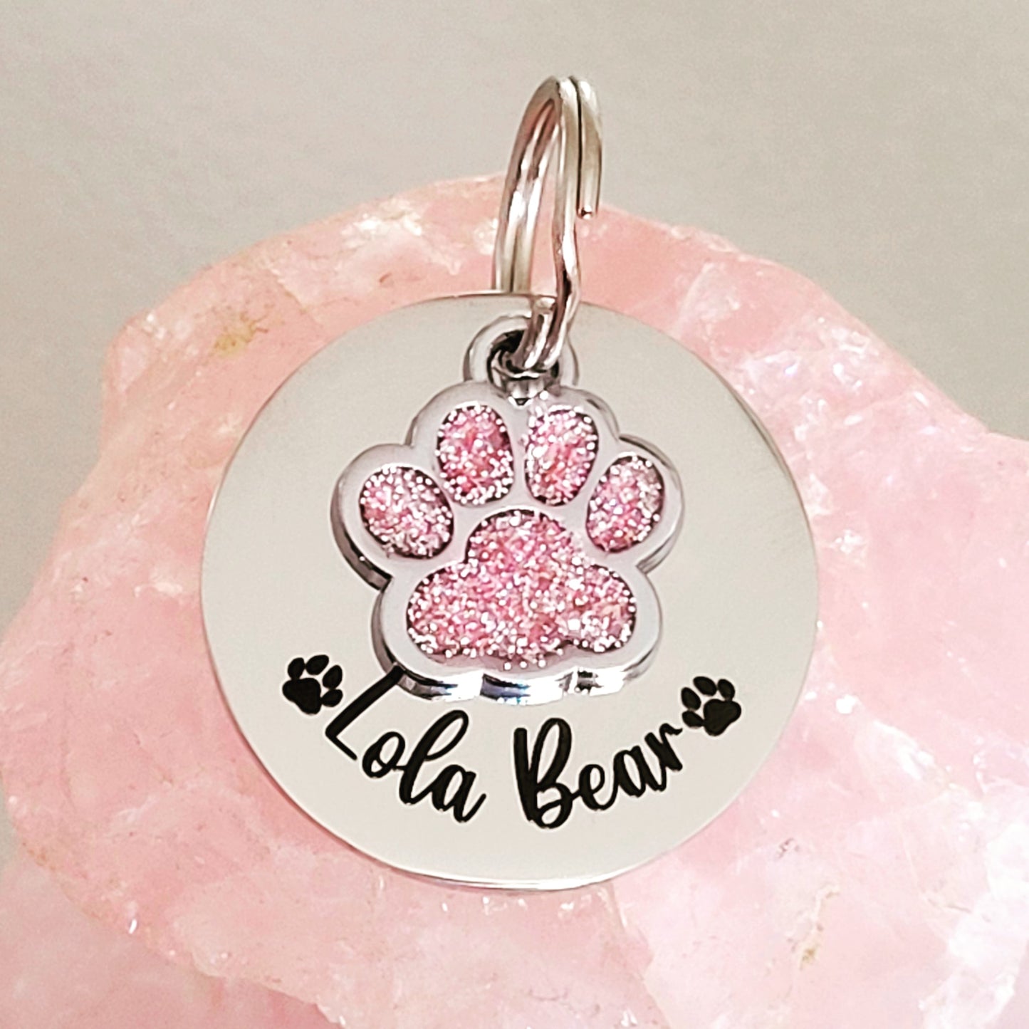 Sparkly paw and steel disk combo ID tag