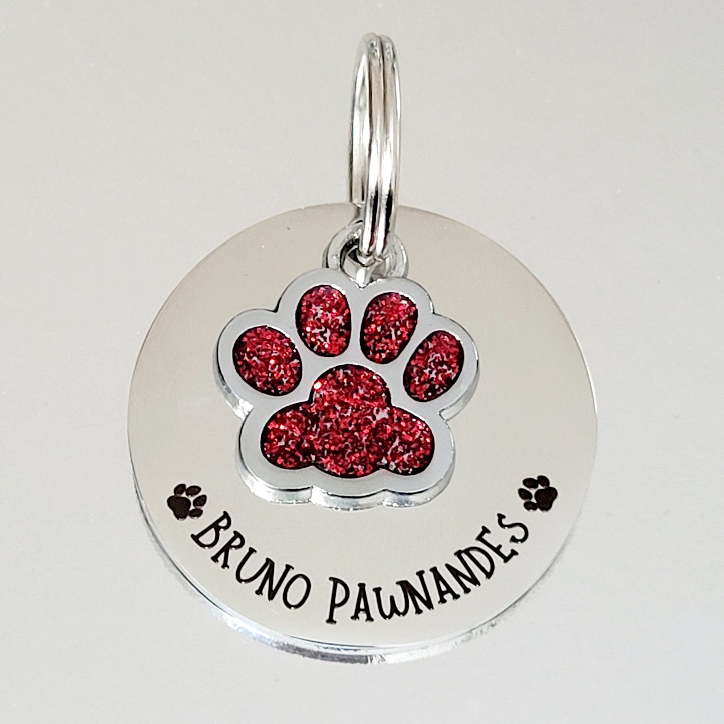 Sparkly paw and steel disk combo ID tag