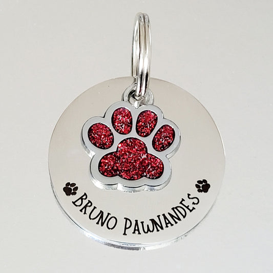 Sparkly paw and steel disk combo ID tag
