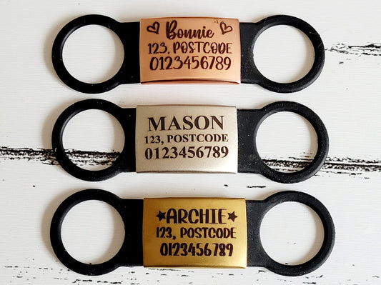 Black silicone slide on dog ID tag.