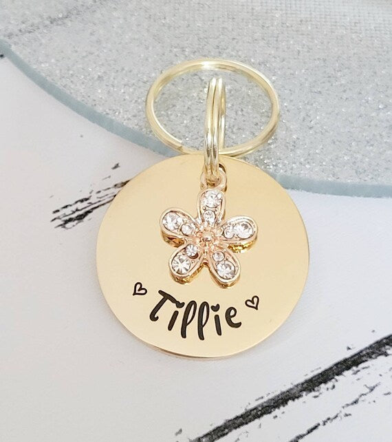 Flower charm and steel disk ID tag