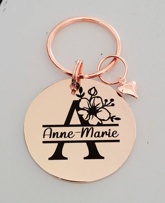 Pretty floral split monogram keyring / handbag charm with any name or word. Comes with gift box.